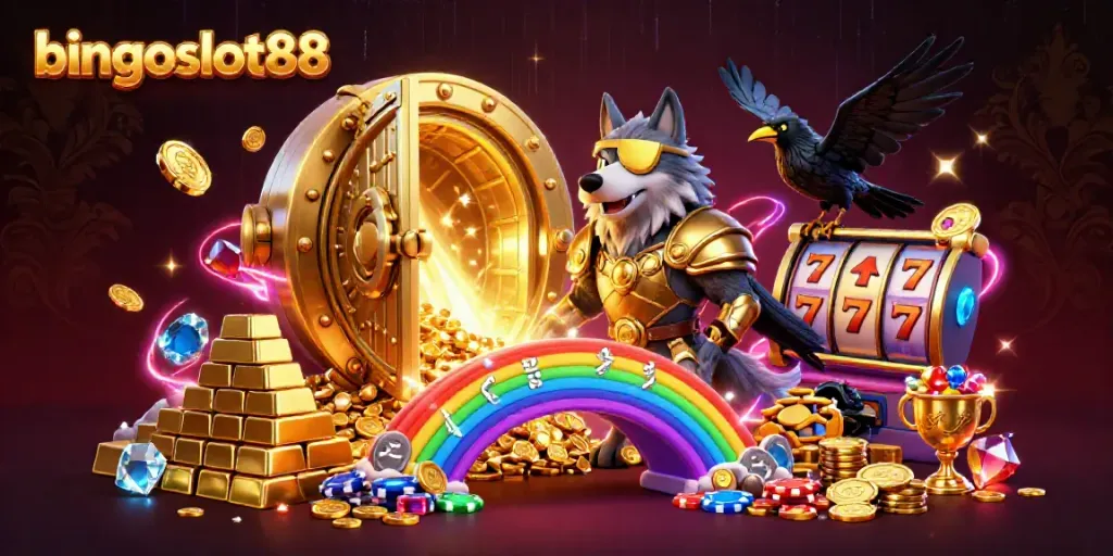 Bergembira di bingoslot88 dengan ilustrasi judi yang memikat, menampilkan karakter dan elemen kasino.