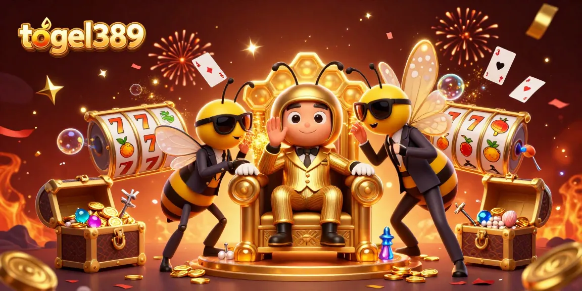 Experience thrilling slot gameplay with togel389 in a vibrant 3D casino illustration featuring animated bumblebee mob boss.