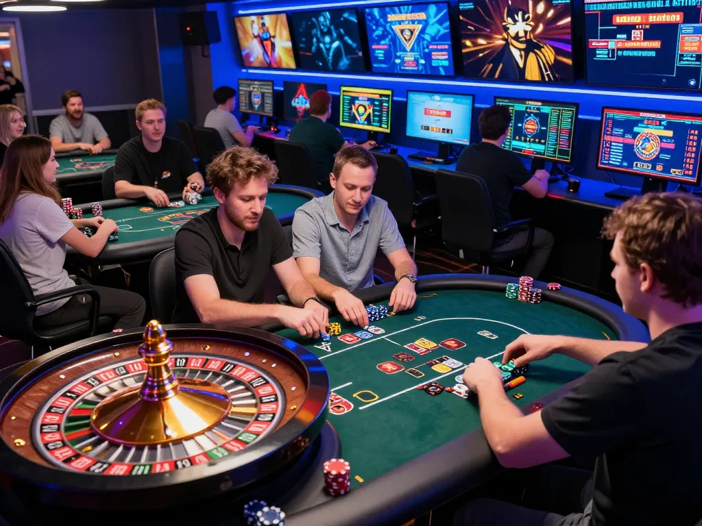Players engaging with PLANET88 casino app, enjoying live dealer games and vibrant roulette
