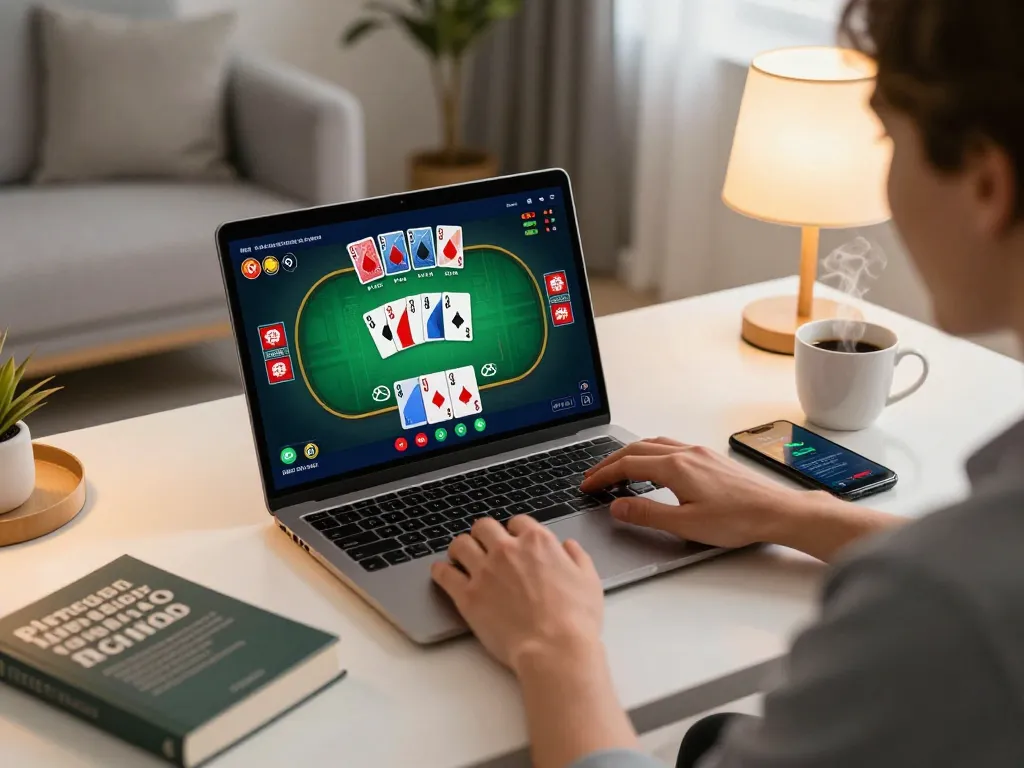 Nohu1 player engaging in online poker game with strategy notes visible.
