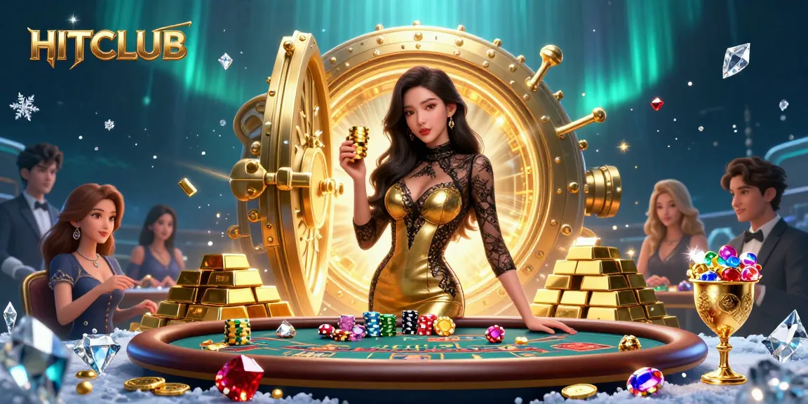 Engage in thrilling gameplay at HITCLUB with glamorous baccarat, chips, and rich casino elements.