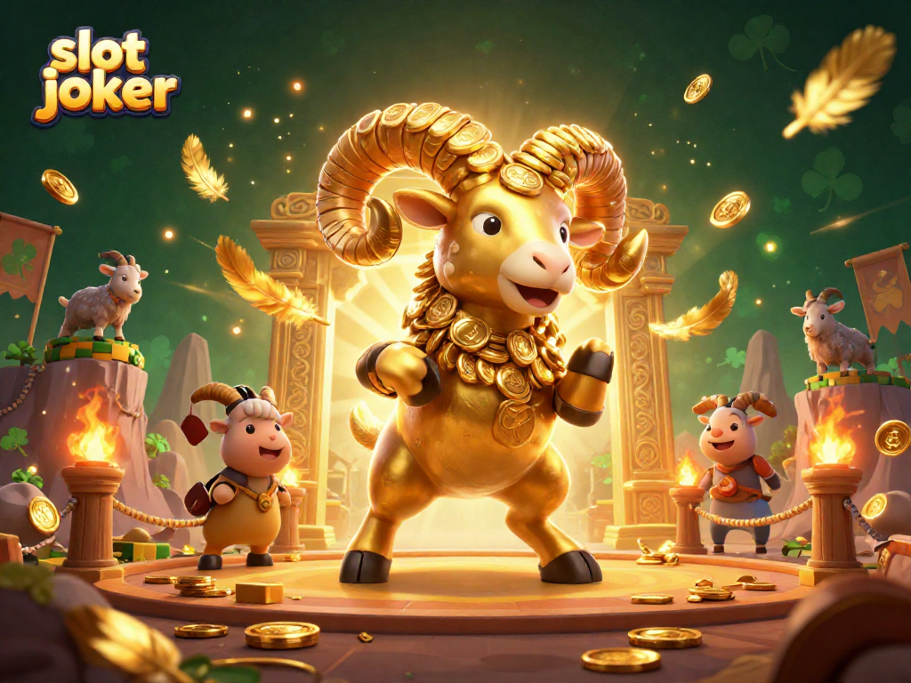 Permainan slot joker yang mendebarkan dengan simbol keberuntungan dan koin emas bertebaran.