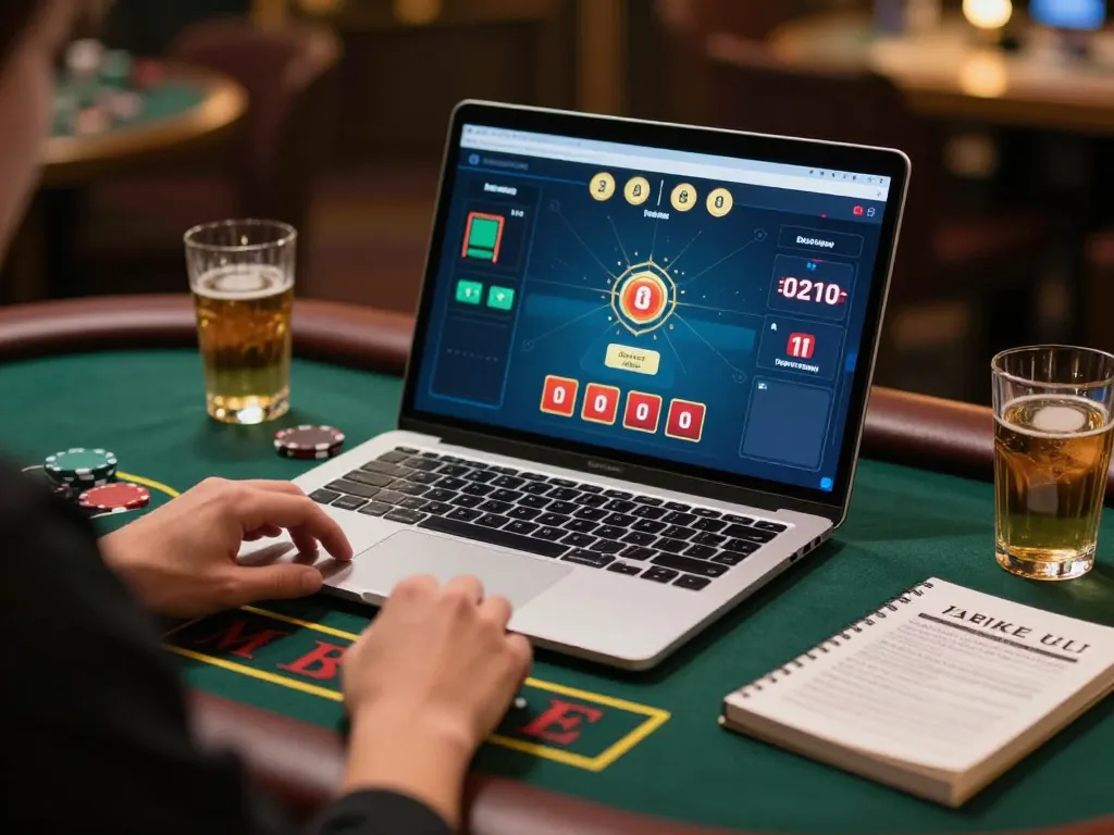 Person playing live dealer blackjack game on luck88com laptop, focused on strategy and gameplay.
