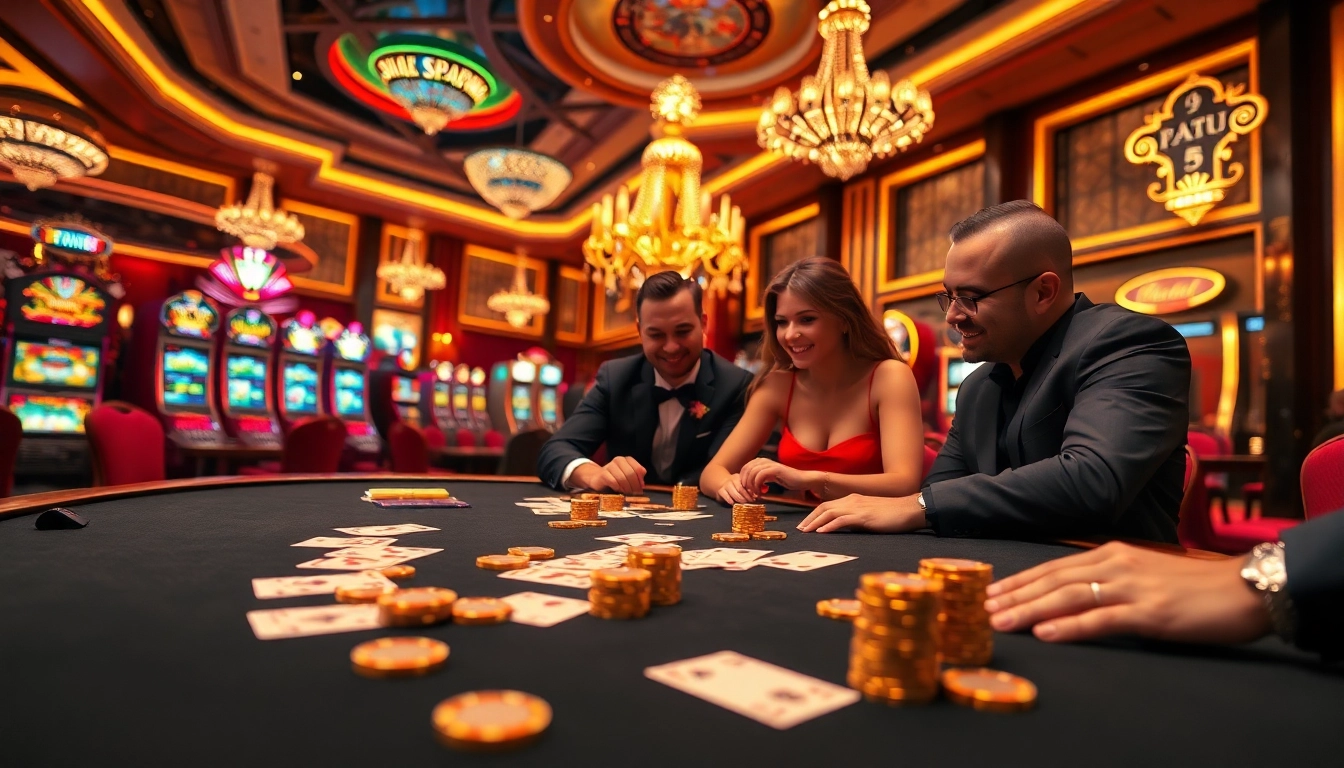 Experience thrilling games at https://urr88.com/ with players engaging in high-stakes poker at a luxurious casino table.