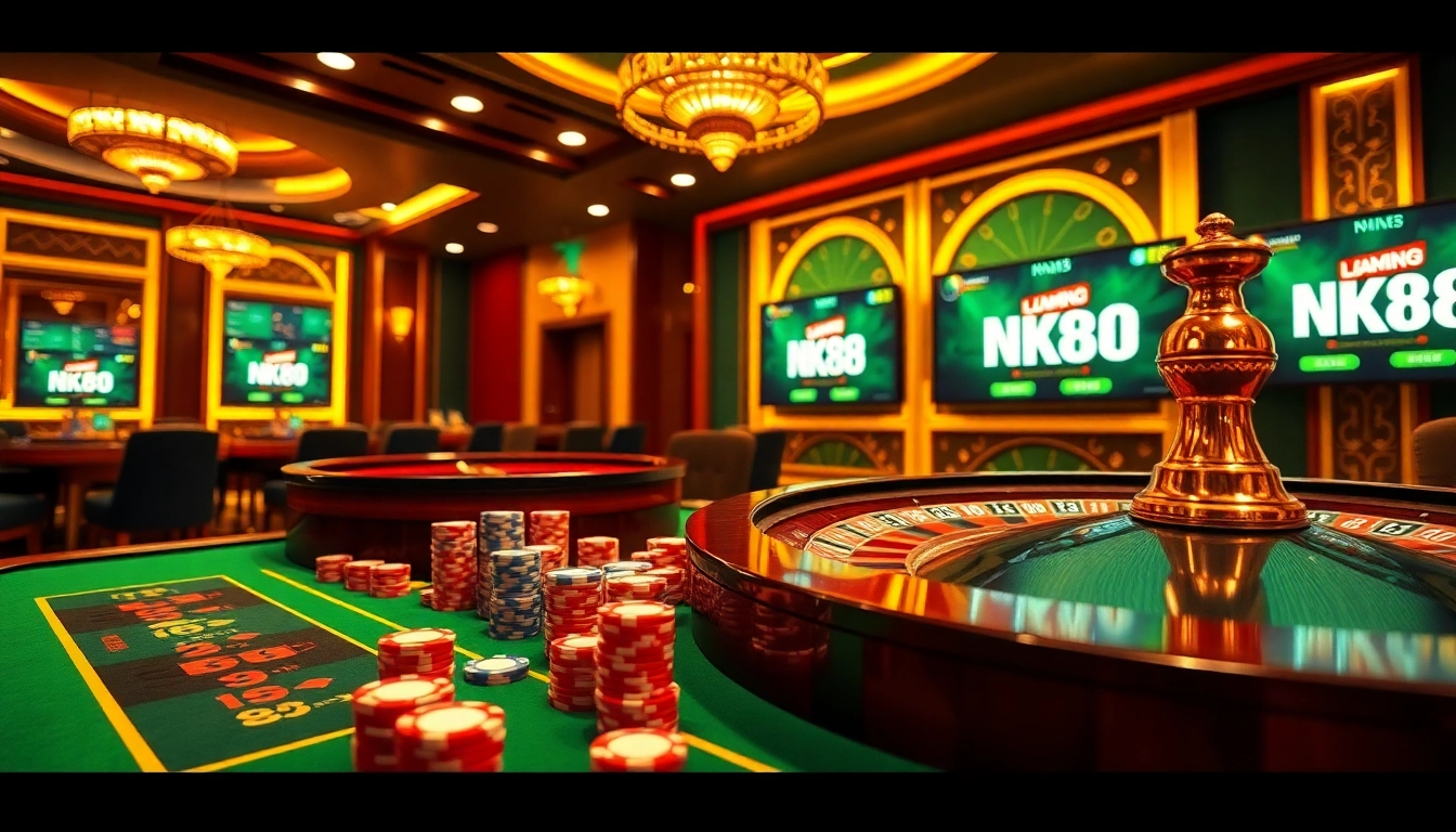 Experience the excitement at NK88's casino table, showcasing vibrant gaming elements and thrilling gameplay.