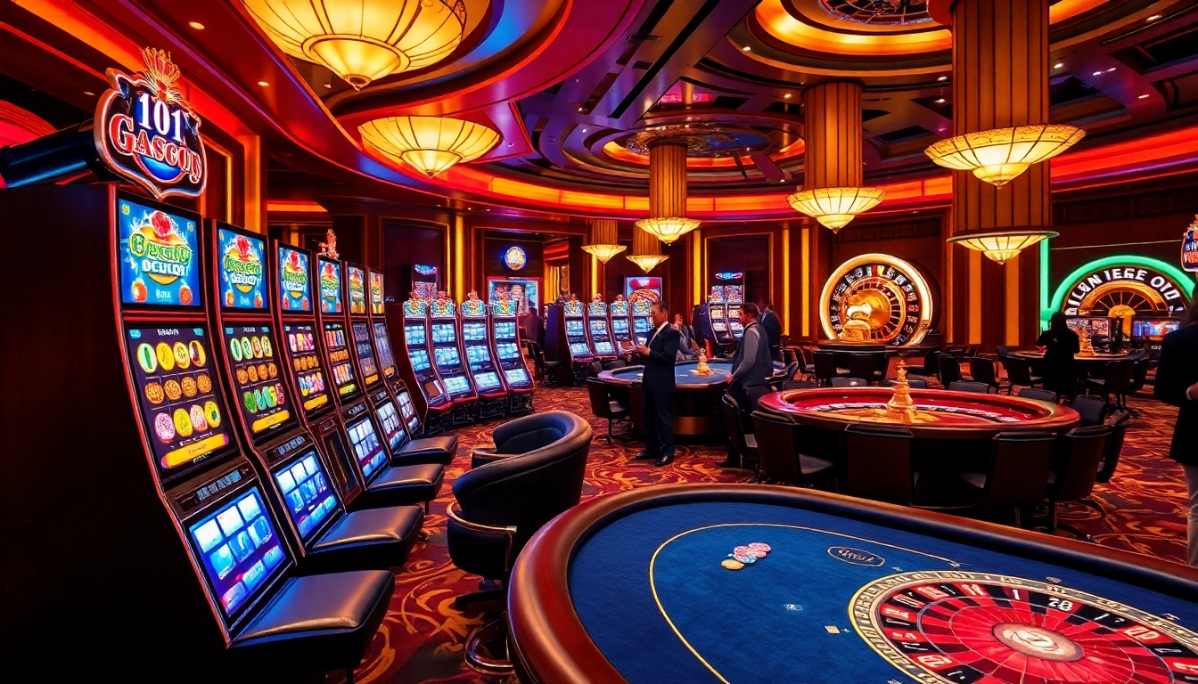 Engaged players winning on vibrant slot gacor machines in a luxurious casino setting.