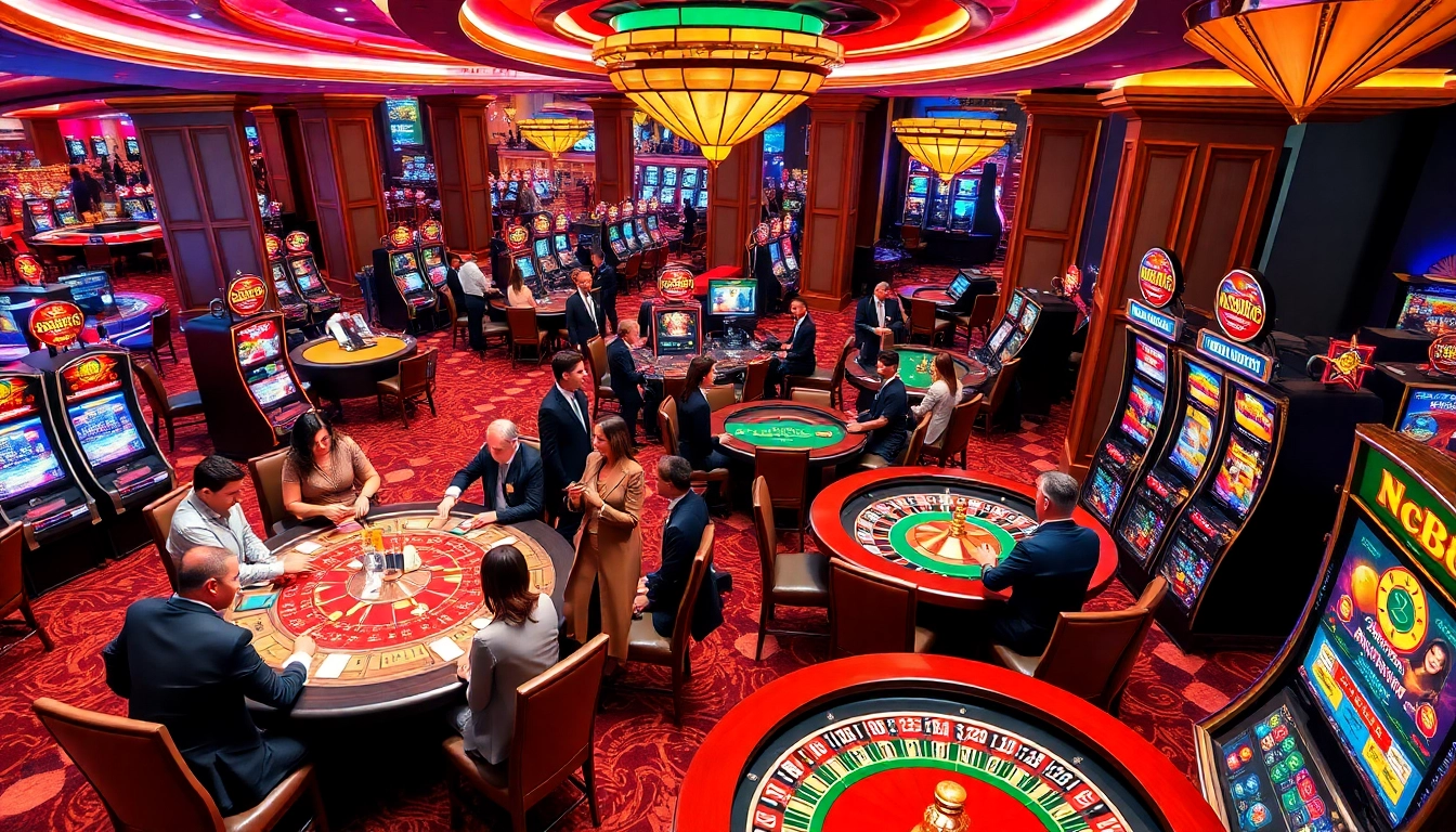 Experience Nc88 gaming excitement with players at engaging poker and roulette tables.