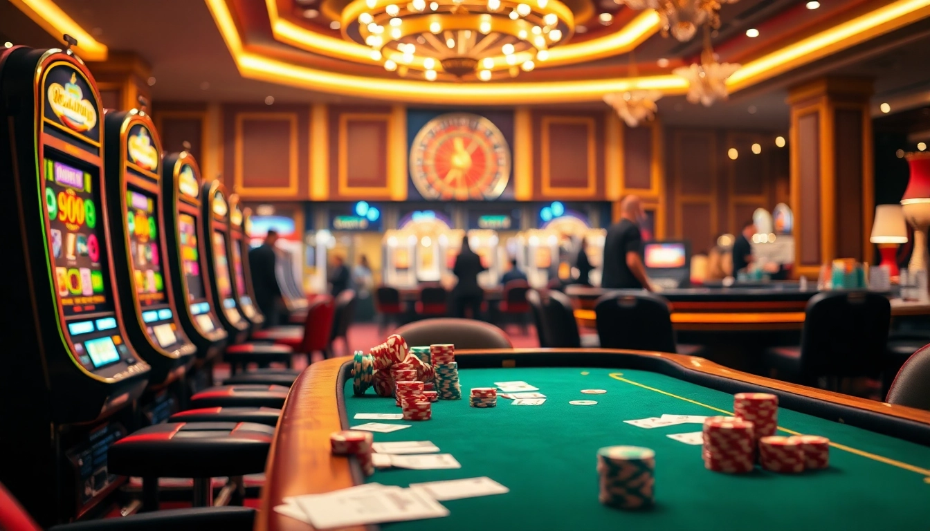 Bongdalu showcases an exciting casino environment with vibrant slot machines and betting tables.