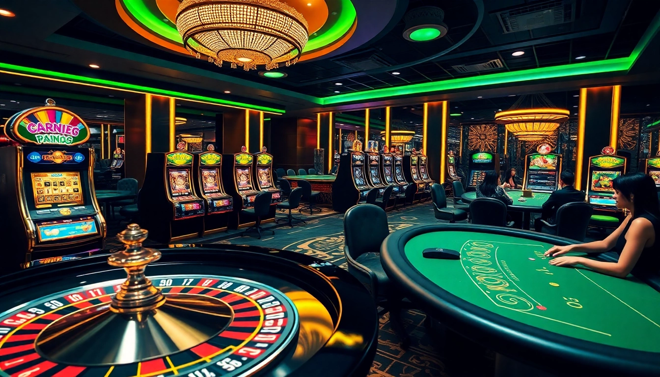 Vibrant casino scene showcasing dynamic gameplay at https://i9bett.cn.com/ with roulette and slot machines.