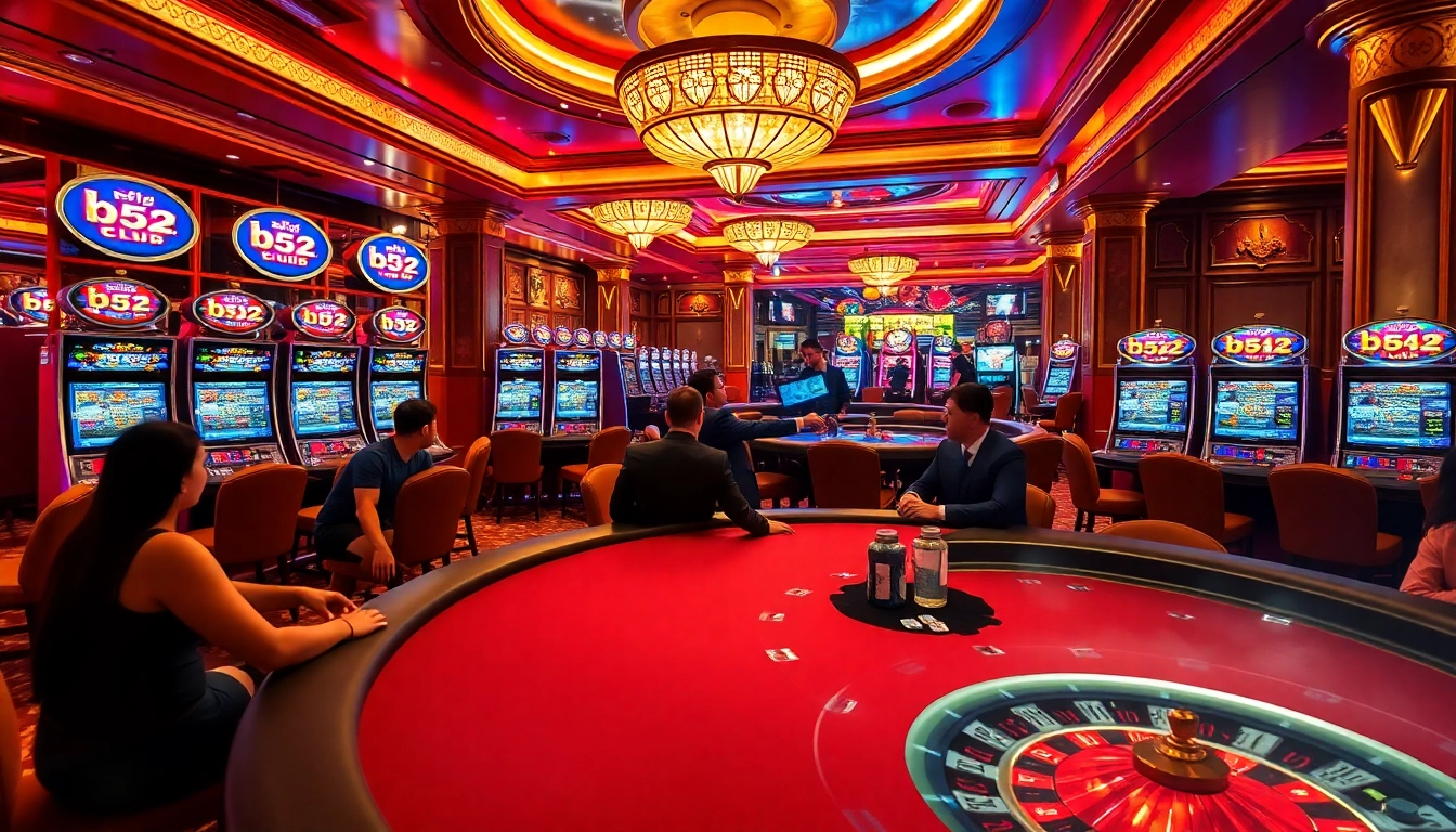 Players enjoying poker at the b52 club casino, highlighting the excitement of high-stakes gambling.
