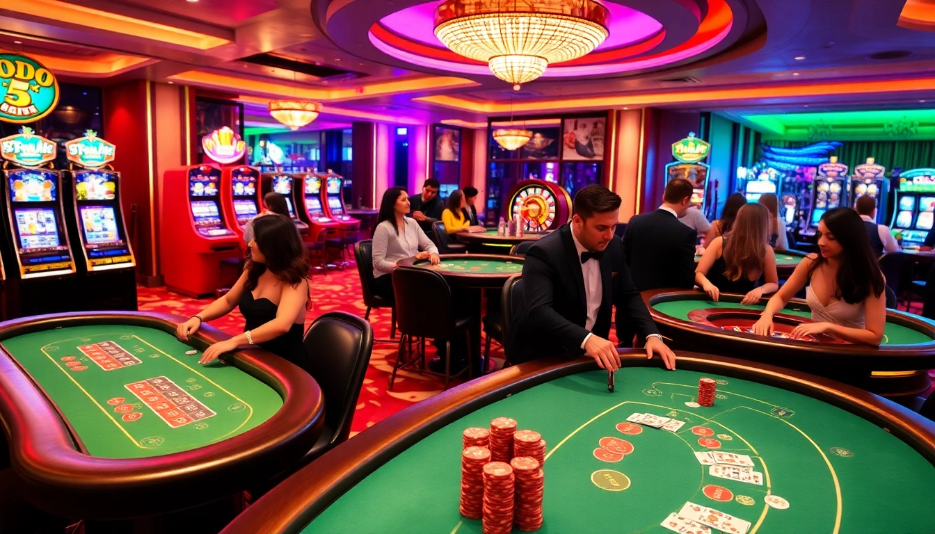 Experience the thrill of SODO casino gaming with luxurious tables and vibrant slot machines.