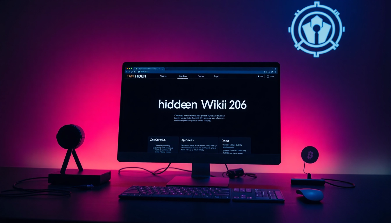The Hidden Wiki 2026 interface showcasing dark web links on a modern computer, symbolizing secure access.