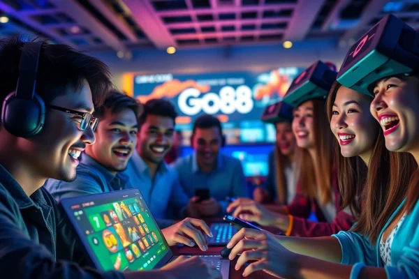 Experience the thrill of online gaming at go88.bio with enthusiastic players enjoying a modern interface.
