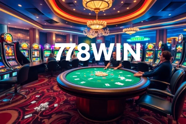Engaging gamblers at the vibrant 78WIN casino with exciting poker and slot machine gameplay.