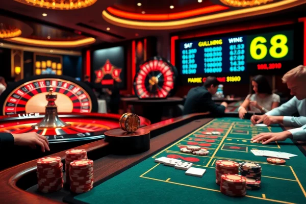 Experience the thrill of Luck8 win with players celebrating at a dazzling casino table.