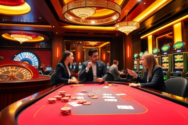 Engaging patrons at nhà cái xx88 experience luxury at a vibrant casino table.